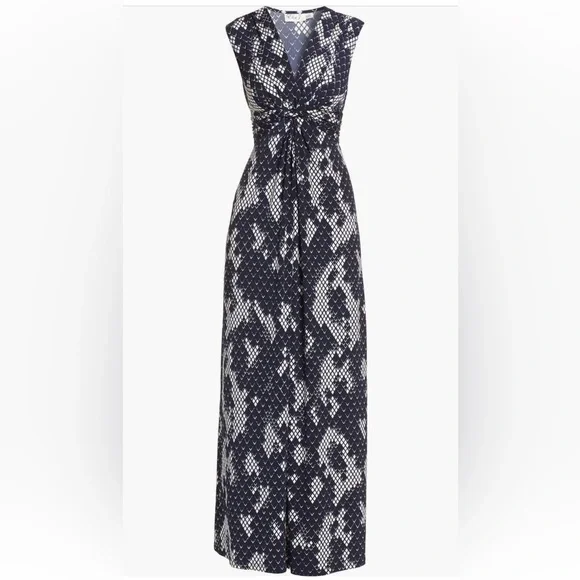 Eliza J Jersey Maxi Dress New Navy and White Maxi Dress Tie Waist - Picture 4 of 12